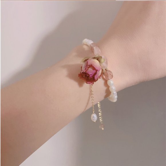 Gold Plated Eternal Flower Natural Freshwater Pearls Charm Bracelets - Picture 12 of 15